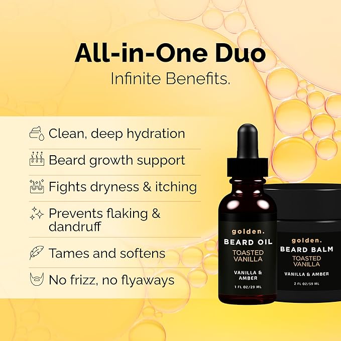 Golden Grooming Beard Bundle for Black Men | Natural Beard Growth Kit with Shea Butter (Regular Toasted Vanilla)