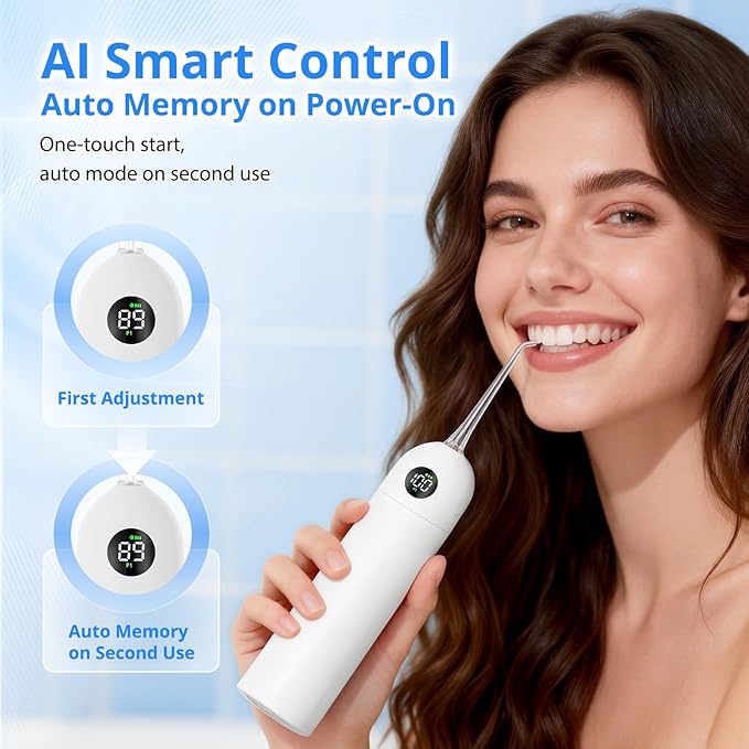Portable Water Flosser for Teeth 100 Power Levels (0-150-PSI Variable Pressure) Mini Cordless Electric Floss for Tooth Cleaning and Flossing IPX7&amp250ML Water for Braces Aldult White