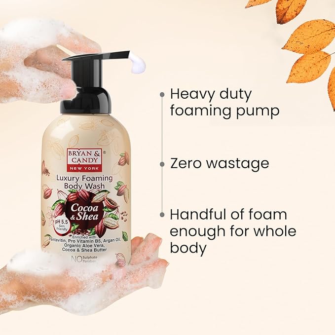 Luxury Foaming Body Wash with Pentavitin Pro Vit B5 Argan Oil Skin Friendly pH 5.5 All Skin Types 400 Ml (Cocoa Shea)