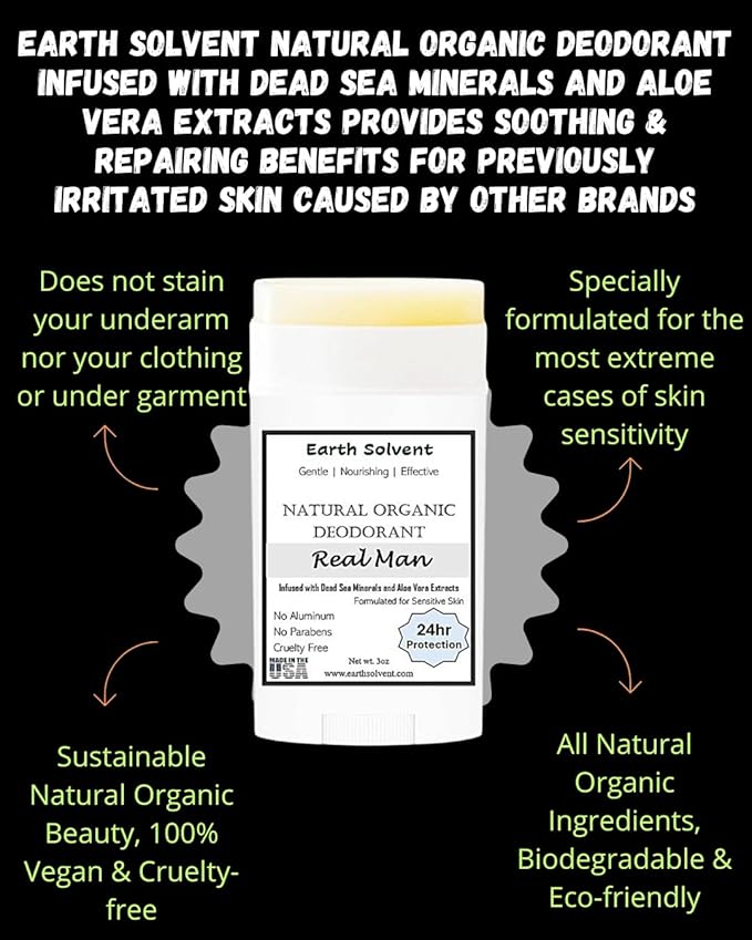 Magnesium Deodorant Vegan Natural Organic Dead Sea Minerals &amp Aloe Vera For Sensitive Skin 24hr Protection Aluminum Free Paraben Free Baking Soda Free Cruelty Free - For Men &amp Women (Real M