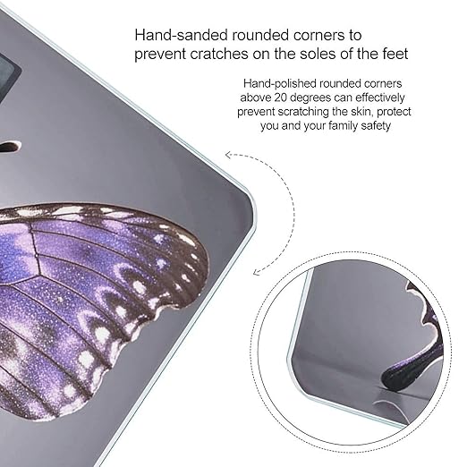 Purple Butterflies Scale for Body Weight Digital Bathroom Scale Toughened Glass High Precision Scales for Body Weight with Large LCD Backlight Display Weight Scales