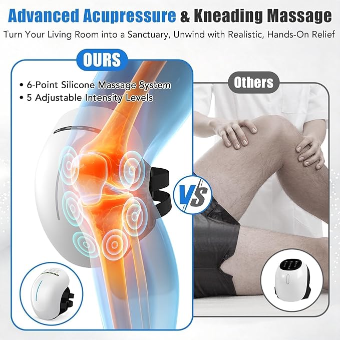 Knee Massager for Pain Relief with Heat and Red Light 5 Vibration Modes &amp 3 Heating Levels 4 Smart Modes 6 Silicone Kneading Nodes Ideal Gift for Men Women &amp Parents White