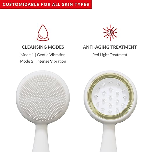 PMD Beauty Clean Acne and Redvolution - Electric Facial Cleansing Brush Smart Facial Device with Silicone Brush &amp Anti-Aging Massager Red and Blue LED Light Cream