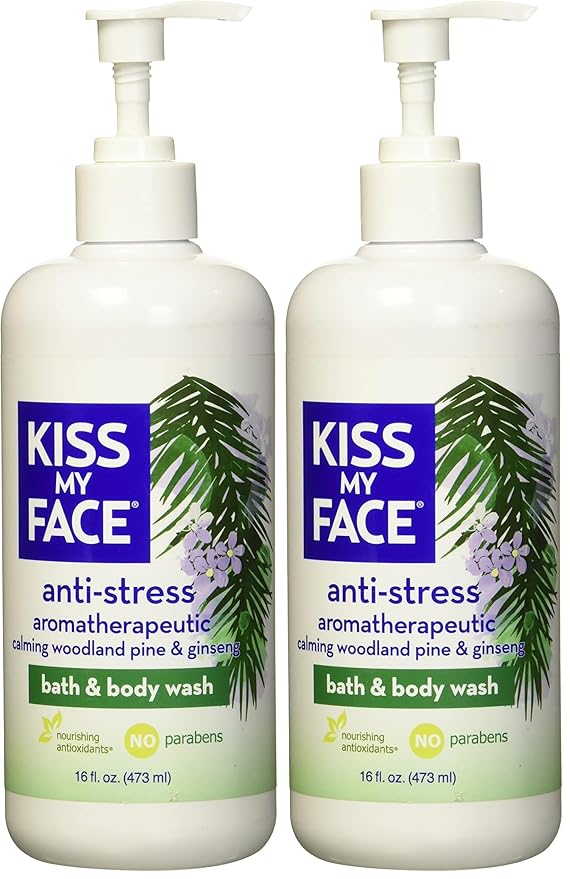 Kiss My Face Anti-Stress Woodland Pine &amp Ginseng Shower Gel - Rejuvenate Your Mood With Ginseng &amp Woodland Pine - Antioxidant Blend of Olive Oil Aloe &amp Vitamin E - 16 fl oz Bottle (Pack o
