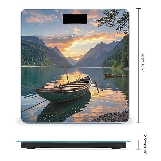 River Sunset Wooden Boat Smart Scale for Body Weight Accurate Bathroom Scale with LED Display Digital Weight Scales Weighing Machine High Precision Scales for Bath Home