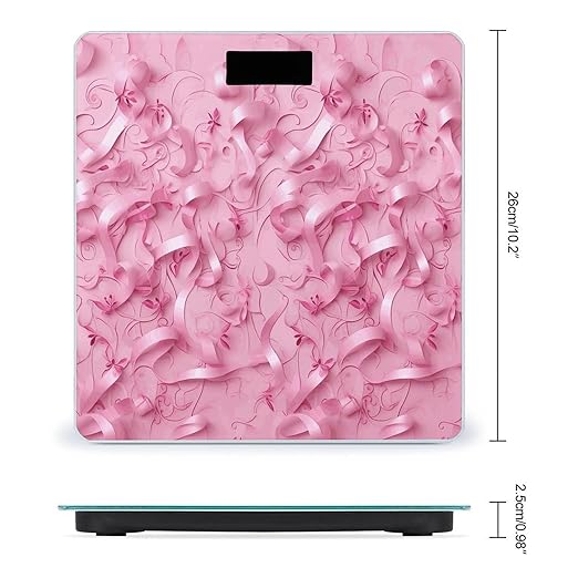 Pink Ribbon Pattern Scale for Body Weight Anti-Slip Digital Bathroom Scale Sturdy Toughened Glass Weighing Scales High Precision Safe Rounded Corners Smart Scales