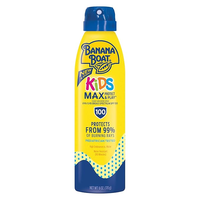 Banana Boat Kids Max Protect &amp Play Sunscreen Spray SPF 100 6oz and Sport Sunscreen Roll On Lotion SPF 60 2.5oz Bundle