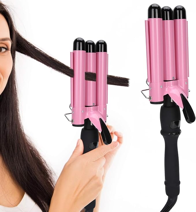 Three Barrel Curling Iron Triple Pipe LCD Hair Waver Temperature Adjustable Hair Curling Iron Hair Iron Curler Compatiable for All Hairstyles(US25mm)
