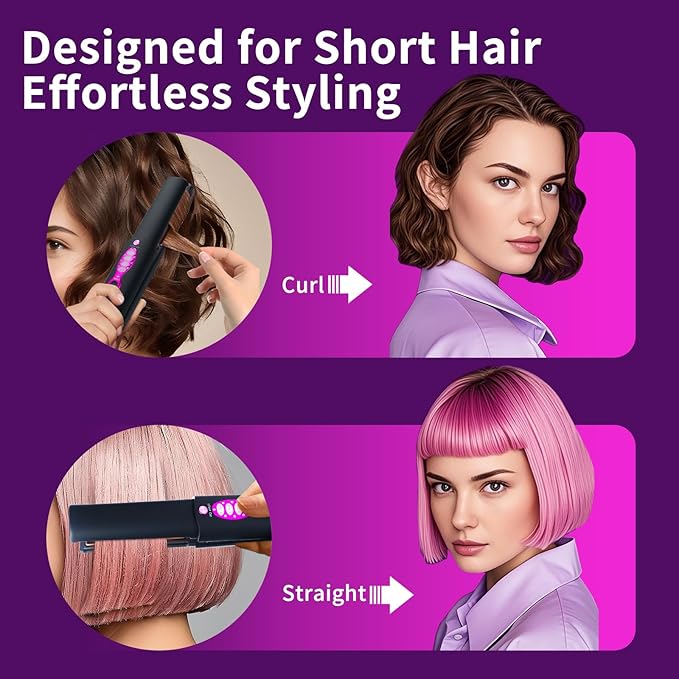 Mini Cordless Flat Iron for Short Hair - Titanium Travel Straightener &amp Curler with USB-C Fast Charging 5000mAh Battery Dual Voltage 3 Adjustable Heat Settings 2-Second Rapid Heating (2026)