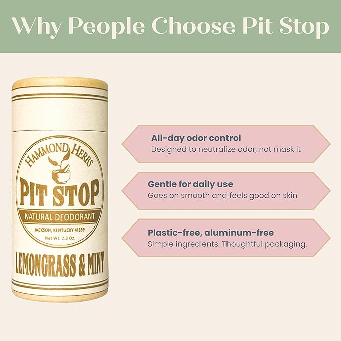 PIT STOP Deodorant - Aluminum-Free Plastic-Free All-Natural Odor Control (Tea Tree &amp Lavender Lemongrass &amp Peppermint Bergamot &amp Lime) 3-Pack