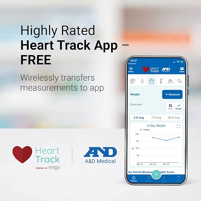 A&ampD Medical Digital Body Weight Scale - UC-352BLE - Bluetooth Bathroom Weight Machine Syncs with A&ampD Heart Track App - 450lb (200kg) - Batteries Included Black