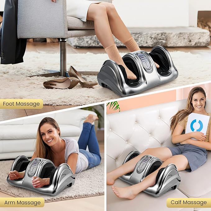 WELLHUT Foot Massager Machine Shiatsu Foot and Calf Massager for Ankle Calf Leg Arm Shiatsu Kneading Rolling Feet Massager Machine Gifts for Men and Women Gray
