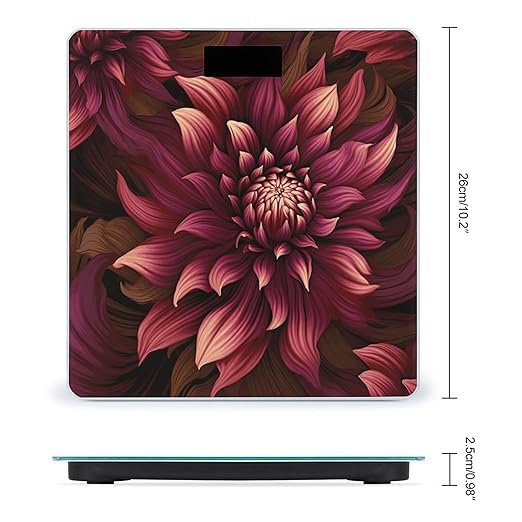 Wine Red Artistic Flower Weight Scale Large Bathroom Scales Digital Weight with Bright LED Display Non Slip Automatic Weighing Scale Fashion Weighing Machine for Body