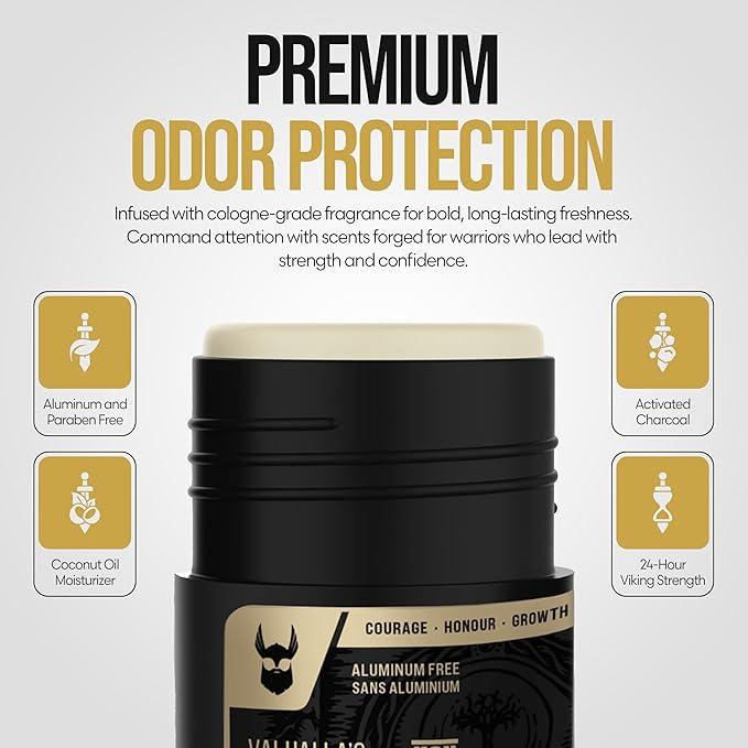 The Beard Struggle Natural Deodorant - Marauder’s Defense - 100% Natural Charcoal Infused Deodorant Men Aluminum Free - Gold Collection Valhalla's Gates - 2.65 oz.US.