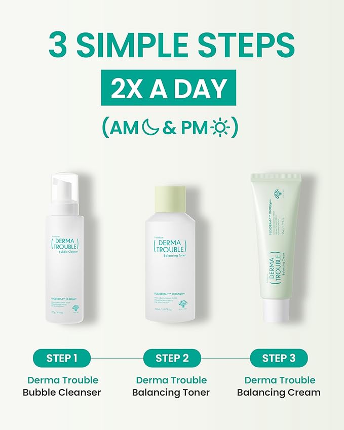 Derma Trouble Balancing AC 3 Step Kit - Korean Skincare Set for Acne Prone Skin Blemishes &amp Pores - Sebum Control Cleanser Toner &amp Cream for Oily Sensitive Skin Redness &amp Bumpy Texture