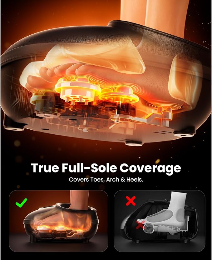 Shiatsu Foot Massager with Heat FSA-HSA Eligible Deep Kneading &amp Compression Feet Massager for Plantar Fasciitis Neuropathy Pain Relief Targets Heel Arch &amp Toes - Fits Up to Men Size 13