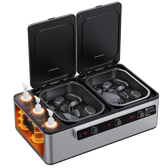 Digital Multifunctional Heating Equipment Combo Electric 2IN1 Massage Stone Heater &amp 3 Bottle Massage Oil &amp Lotion &ampGel Warmer