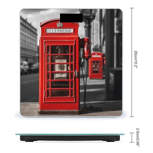 England UK Retro London Telephone Bathroom Scale Large LCD Backlight Display Digital Scale Rounded Corners Body Scales Automatic Power On/Off Bathroom Scales for Home Bedrooms