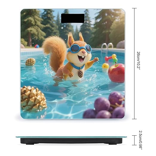 Squirrel Pool Joy Weight Scale Cute Bathroom Scale for Body Highly Accurate Digital Weighing Machine for People Compact LCD Display Scales with Sturdy Toughened Glass Scales