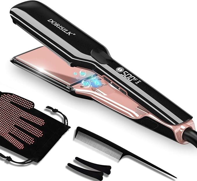 DORISILK 500 Degree Flat Iron 1 Inch &amp 1.75 inch Hair Straightener Set