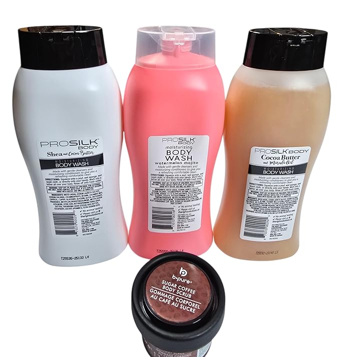 Moisturizing Body Wash Pro Silk Trio - 3x24 fl oz + Exfoliating Coffee Scrub 1.7 oz