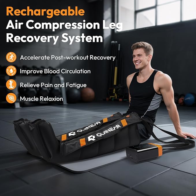 QUINEAR Cordless Leg Recovery System with 5-Zone Air Compression Leg Massager for Circulation with 11 Levels &amp 3 Modes Compression Boots for Athletes Officer Elderly(Small)