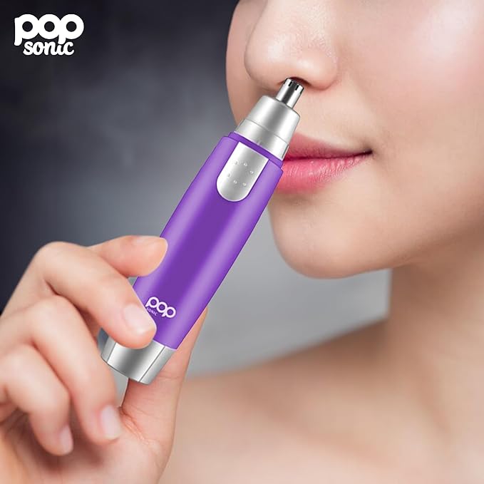 Ear and Nose Hair Trimmer for Men &amp Women (Purple) – Battery Operated Precision Trimmer for Unwanted Hair – Washable Detailer Trimmer w/ Detachable Blade &amp Flat Base – Portable Grooming Tools