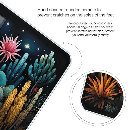 Colorful Cactus Pattern Digital Bathroom Scale for Body Weight Weighing Scale with Backlit LCD Display High Precision Measurements &amp Measures Weight Up to 180kg