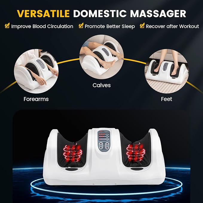 COSTWAY Foot Massager Electric Shiatsu Foot Massage Machine for Leg Calf Ankle Plantar Fasciitis Nerve Pain Therapy Deep Kneading Rolling Massage with Remote 4 Massage Modes White