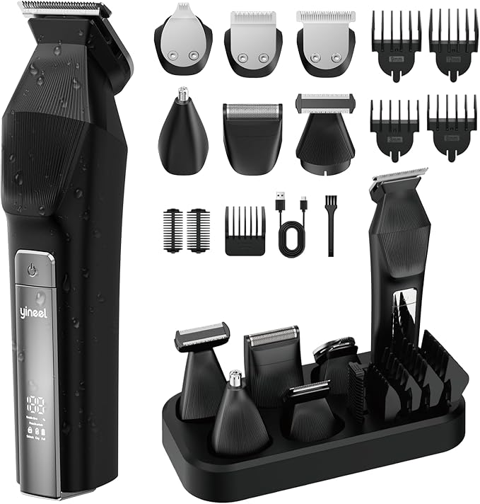 Yineel HC600 Beard Trimmer for Men All-in-One Cordless Grooming Kit Waterproof Electric Razor &amp Hair Clipper for Face Mustache Body Nose Hair Trimming Precision Blades Gifts for Men Barber