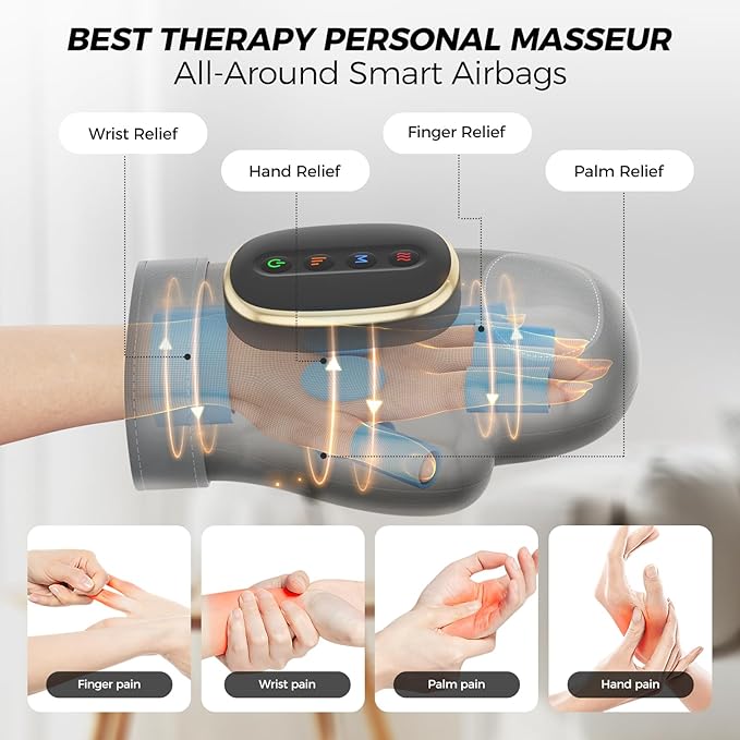 WUX Hand Massager with Heat Compression Relief 3 Massage 4 Temperatures 5 Compression Models Therapy Glove Arthritis &amp Wrist Carpal Tunnel Muscles Pressure Point Therapy Ideal Gifts for Women/M