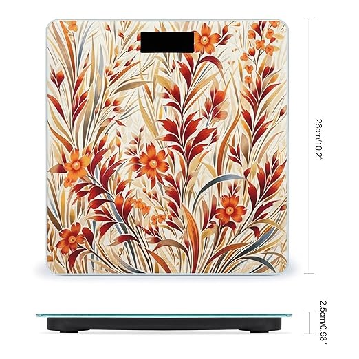 Painted with Flowers and Grass Scale for Body Weight Anti-Slip Tempered Glass Digital Bathroom Scales Clear LCD Display Weighing Scale Safe Rounded Corners Smart Scales