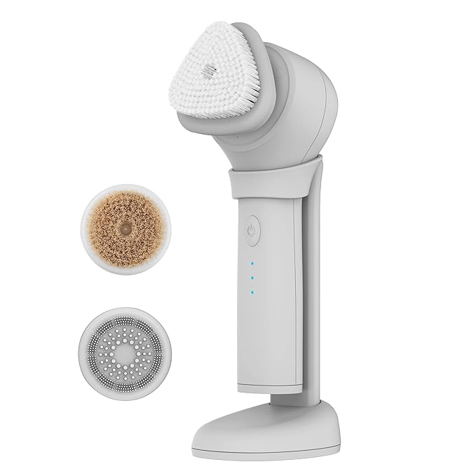 skn by conair Daily Glow Facial Cleansing Brush All-in-One Facial Brush Includes 3 Interchangeable Attachments for Complete Cleansing Exfoliation and Rejuvenation