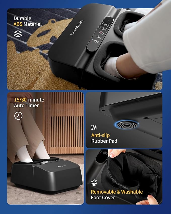 MOUNTRAX Foot Massager Machine with Heat Foot Massager for Plantar Fasciitis Neuropathy Pain Shiatsu Foot Massager with Remote Fits Feet Up to Men Size 12 (Black)