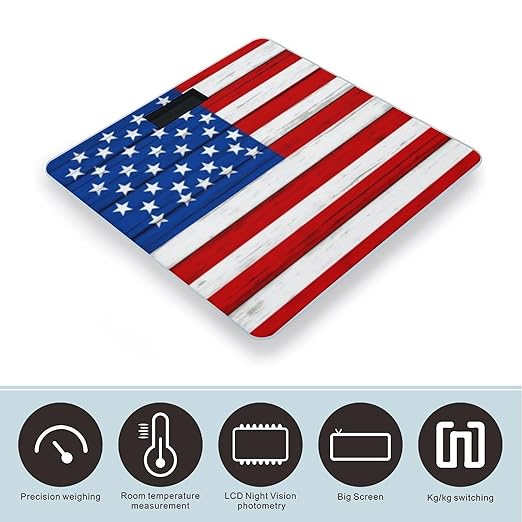 Automatic Switch Digital Bathroom Weighing Scale Smart Scale for Body Weight Wooden American Flag