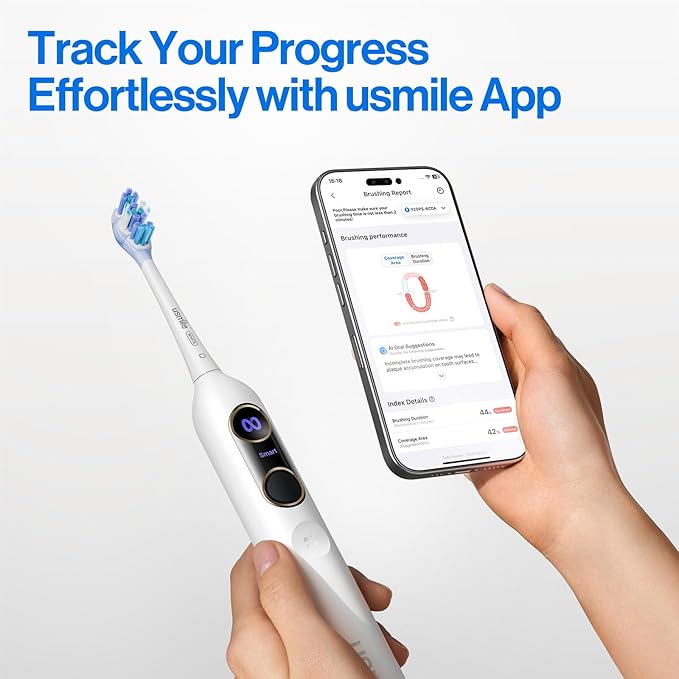 【5-in-1 Bundle】 usmile C10 Portable Water Flosser Blue Y20 PRO AI Smart Electric Toothbrush White Standard Nozzles Replacement Brush Heads &amp Travel Case – Complete Oral Care Set for Home &amp