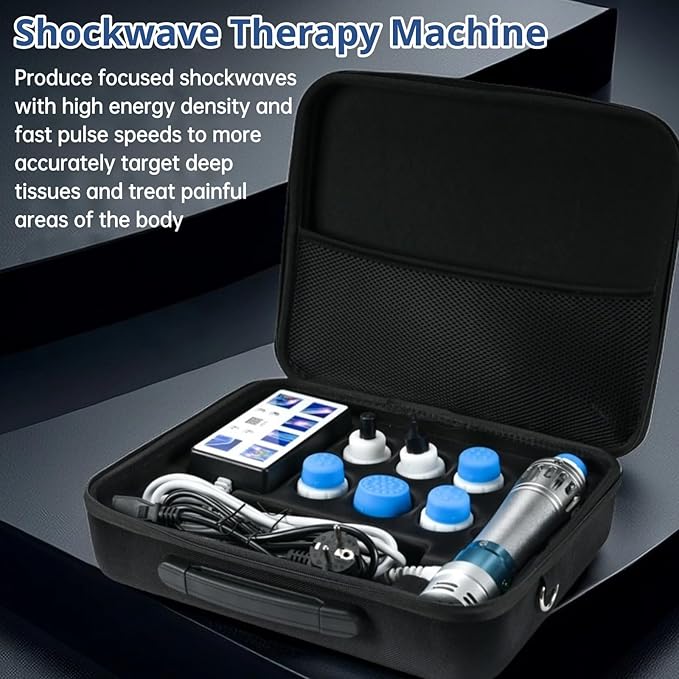 Shockwave Therapy Machine Electromagnetic Extracorporeal Shock Wave Therapy Device Body Massage Impulse Gun Deep Tissue Muscle Massager with 7 Massage Heads for Body Muscle Relaxation Pain Relief