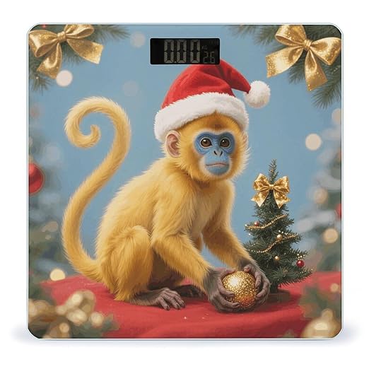 Christmas Monkey Weight Scale Cute Bathroom Scale for Body Highly Accurate Digital Weighing Machine for People Compact LCD Display Scales with Sturdy Toughened Glass Scales
