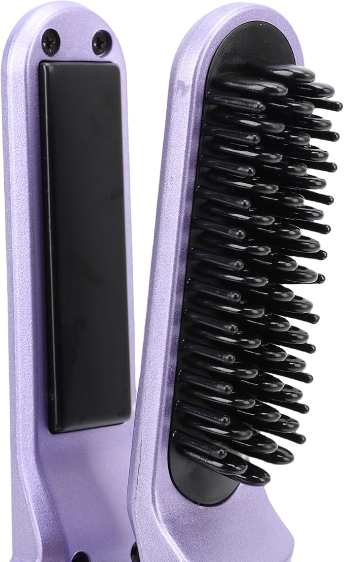 YUYTE Hair Straightener Brush for Women: 2 in 1 Curling &amp Straightening Brush with Dust Cover Ceramic Hot Comb with 3 Temps for Hair Styling (Purple)