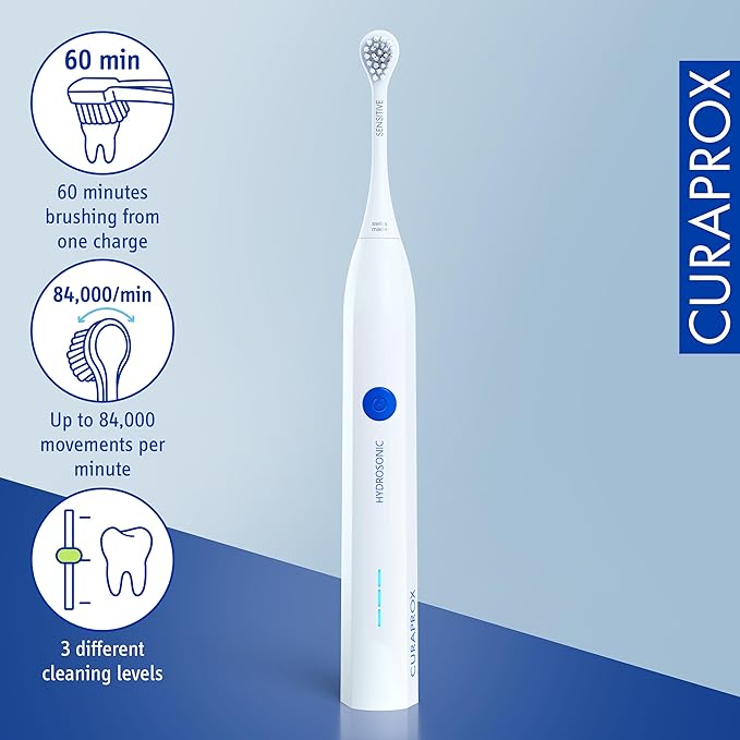 Curaprox Hydrosonic Easy Sonic Toothbrush – for Daily Gum Care and Plaque Control | Simple Effective Reliable | One Brush Head