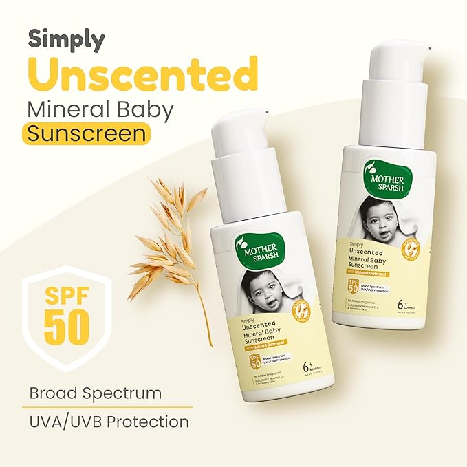 Unscented Mineral Baby Sunscreen SPF 50 - Safe Sun Protection by Mother Sparsh
