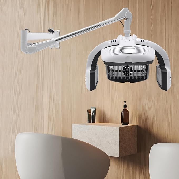 1500W Wall-Mounted Hair Dryer for Salons Adjustable Boom LCD Panel 5 Heating Discs Multi-Function Hairdressing Dryer for Drying Styling Coloring and Hair Care