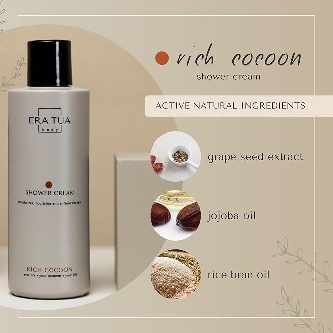 Rich Cocoon Shower Cream | Dutch Made Formulated | Natural Vegan &amp Cruelty Free | Paraben Sulfate &amp Silicone Free | Moisturizing Body Wash for All Skin Types | 200 ml