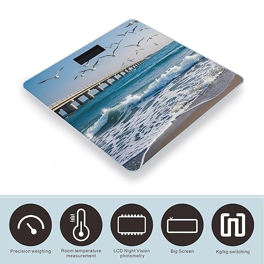 Wave Painting Bathroom Scale for Body Weight Bathroom Weighing Scales with Back Lit LED Display Sturdy Tempered Glass Body Weight Bathroom Scale 400lb Weighing
