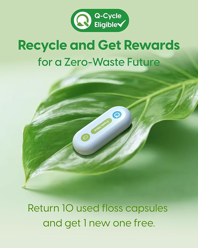 UpFlosser C1S Reusable Auto-Restringing Flosser with Replaceable Floss Capsule Quick &amp Deep Clean Portable On-The-Go Flosser Recyclable Zero-Waste Design Unflavored(Reef Green)