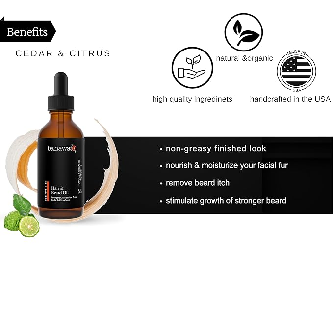BAHAWAT Beard Oil -Premium Beard Oil Conditioner &amp Softener - Cedarwood &amp Citrus scent- Eliminates Beard Itch Promote a Healthy Full Beard Natural Ingredients 2 ounce.