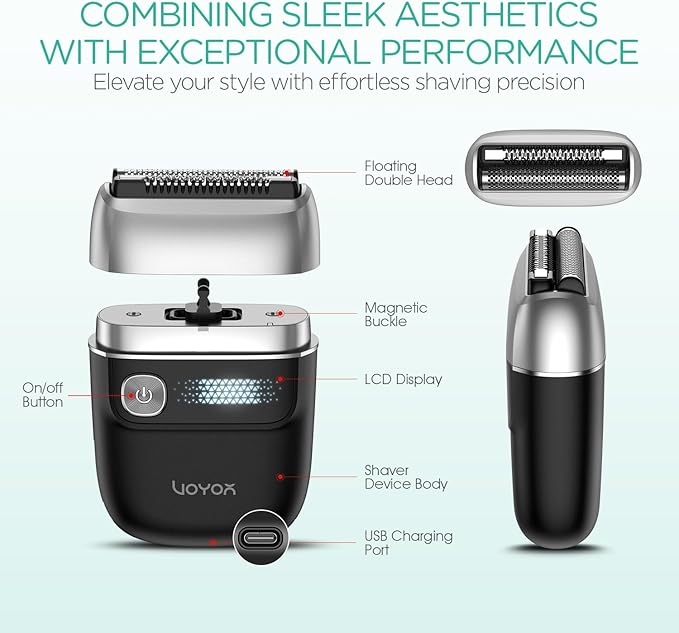 VOYOR Foil Shaver 2 in 1 Double Shavers for MenPortable Electric Razor with Rechargeable Foil Razor Multifunction Grooming Barber Shaver IPX6 Washable Travel Shavers ER300 (Silver)