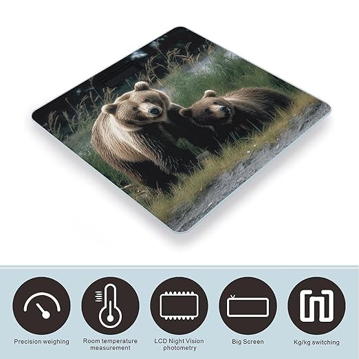 A Mother and A Cub Bears Scale for Body Weight Highly Accurate Digital Bathroom Scale Sturdy Tempered Glass Weighing Scales with LCD Display Fashion Body Fat Smart Scales 400lb