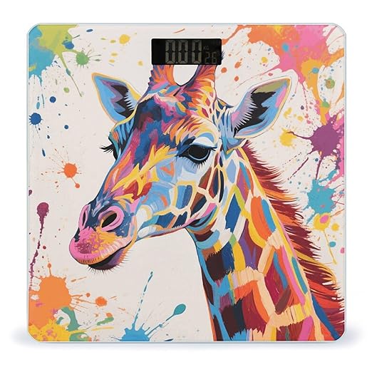 Colorful Giraffe Painting Weight Scale Large Digital Bathroom Scales with Bright LED Display Non Slip Digital Scale and Step On Fashion Weighing Machine for Body