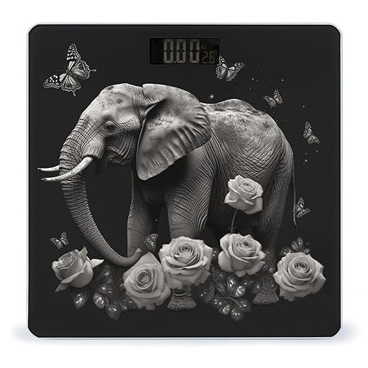 Elephant and Butterfly Scale for Body Weight Highly Accurate Digital Bathroom Scale Sturdy Tempered Glass Weighing Scales with LCD Display Fashion Body Fat Smart Scales 400lb